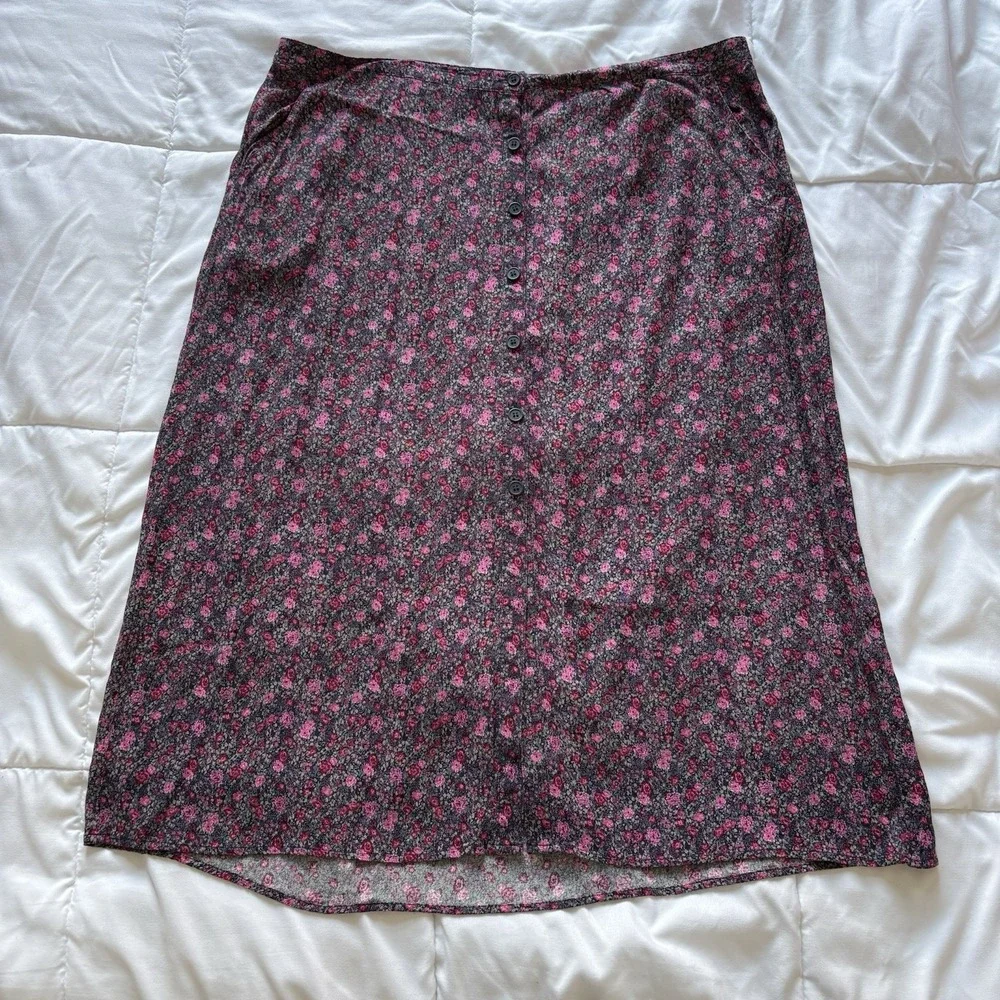 Vintage Maxi Skirt Womens XL Pink Floral Dainty Romantic Cottagecore‎ Whimsical